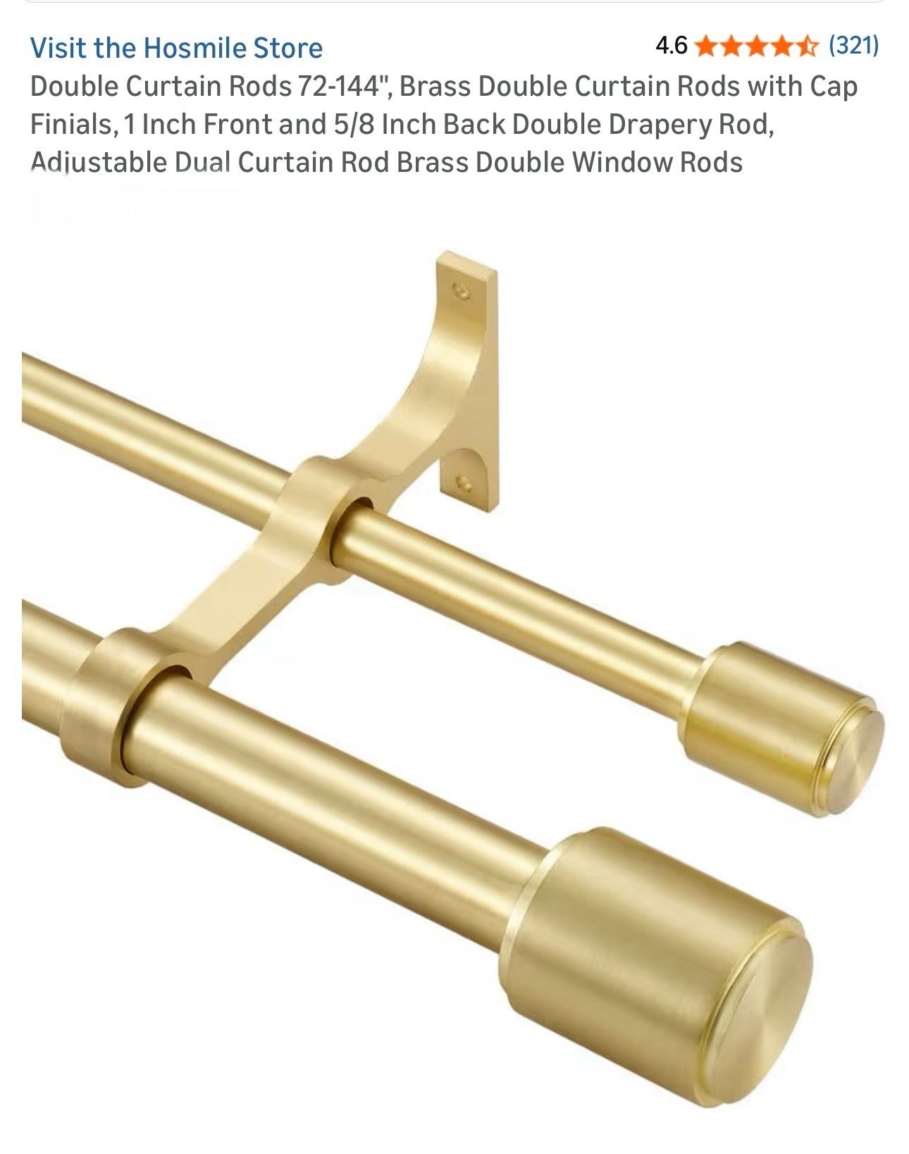 NEW Hosmile Double Curtain Rod Set 72”-144” – Brass Finish – Complete Hardware Included
