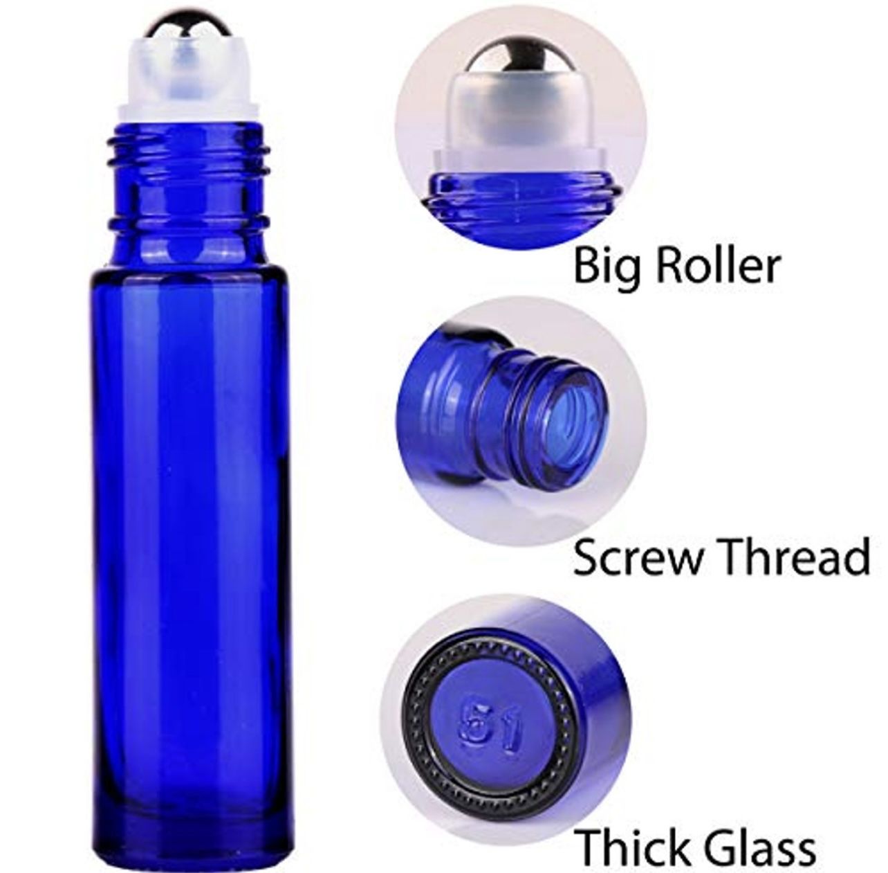24 Pack Blue Glass Roller Bottles