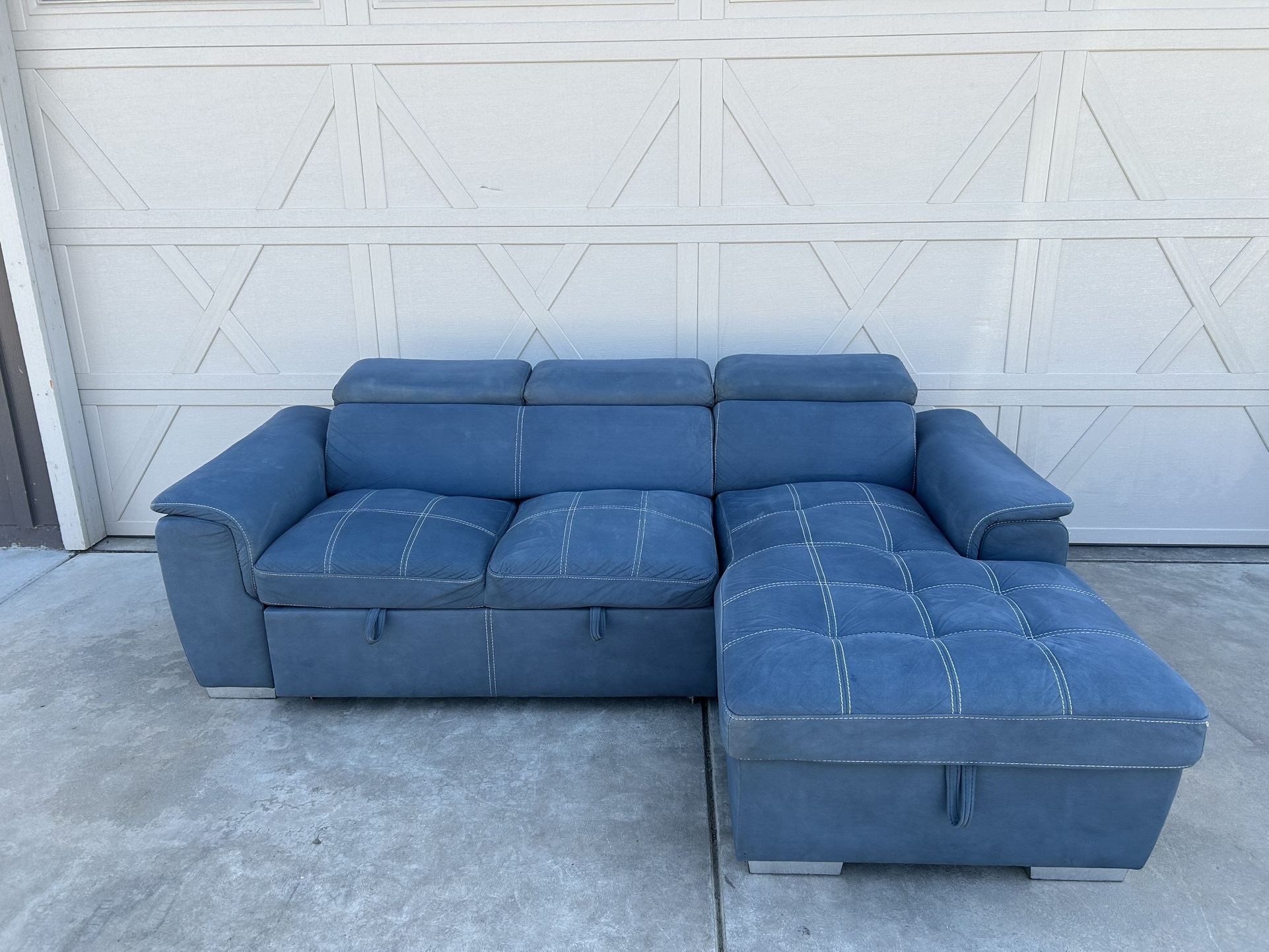 Blue Sectional With Storage And Ottoman
