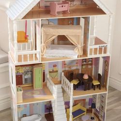 KidKraft Savannah Wooden Dollhouse, Over 4 Feet Tall with Porch Swing and 14 Accessories, Gift for Ages 3+