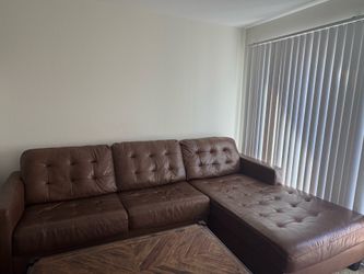 Brown Faux Leather L-Shape Couch