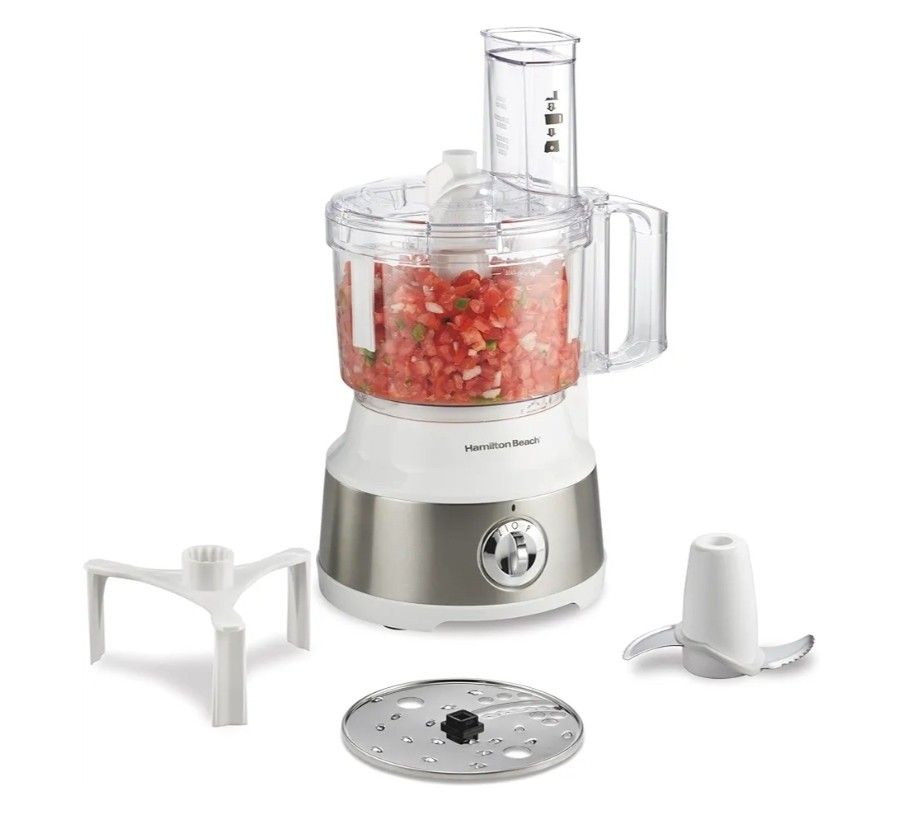 Hamilton Beach Food Processor & Vegetable Chopper for Slicing, Shredding, Mincing, and Puree, 10 Cups + Easy Clean Bowl Scraper, White and Stainless S
