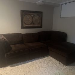 Very Comfortable Brown Velvet Sectional Couch 