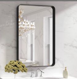 LOAAO 28x36 Inch Black Metal Framed Bathroom Mirror