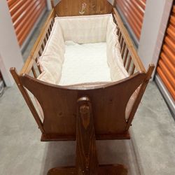 Antique Amish Handcrafted Solid Wood Baby Cradle 