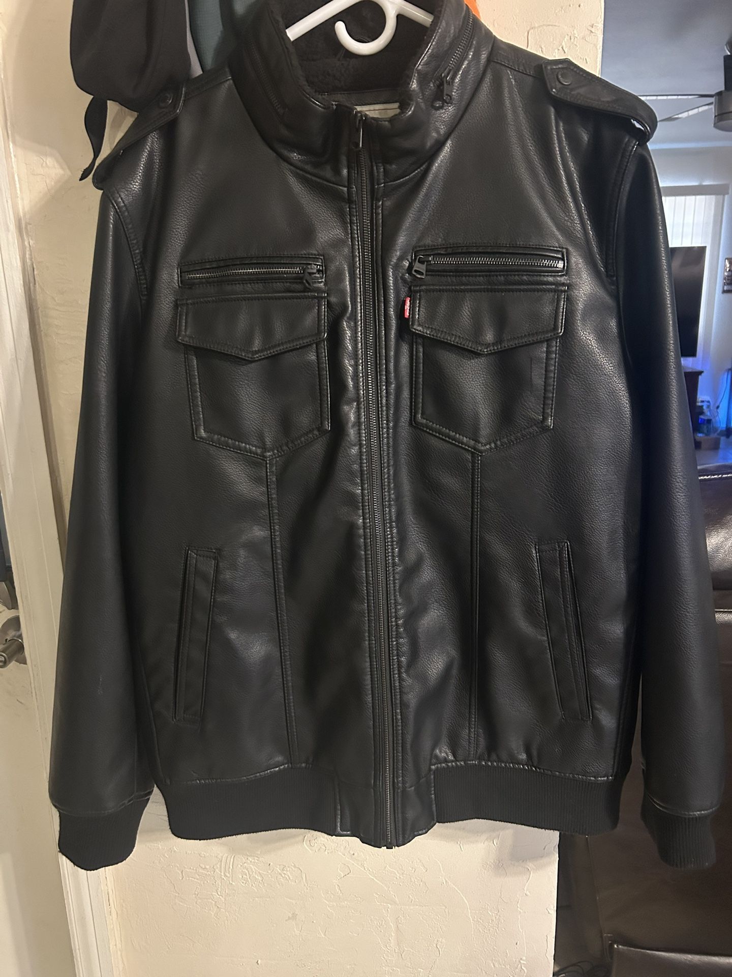 Men’s Faux Leather Aviator Bomber Jacket