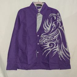 West Street Haku Purple Silver Long Sleeve Button Shirt Size L 