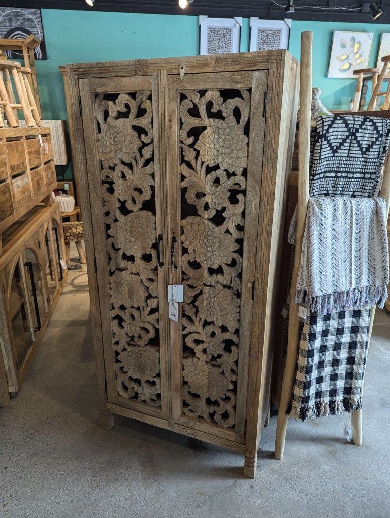 Carved Front Two Door Cabinet