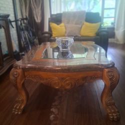 Elegant Coffee Table-Solid Carbed Wood Base And Granite/glass/metal Top