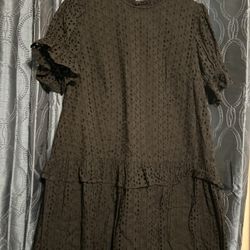 Black Mini Tiered Ruffled Dress with Puff Sleeves