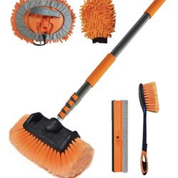 20FT Reach Car Wash Brush with Long Handle, Car Cleaning Kit with Soft Bristle Wash Brush, Microfiber Cleaning Mop, Window Squeegee, Mitt, Wheel Brush