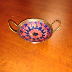 Vintage Copper Handcraft And Enemal Small Trinket Clean 