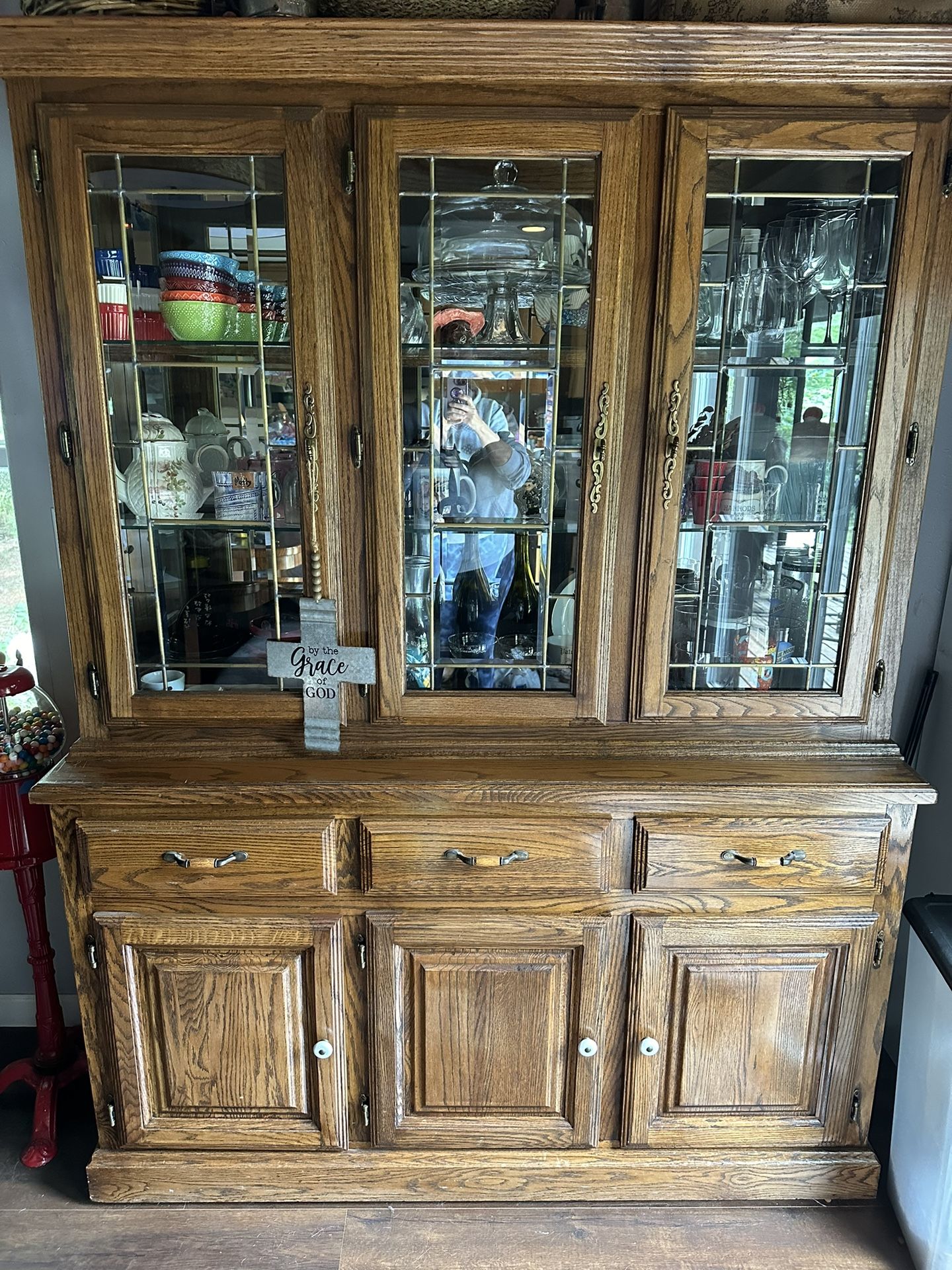 Solid Oak China Hutch
