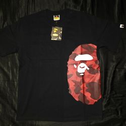 A Bathing Ape Sidehead Red Camouflage Head T-Shirt, Black, Sizes S, M & L