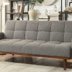 Brand New Grey Mid-Century Modern Style Futon Sofa Sleeper 