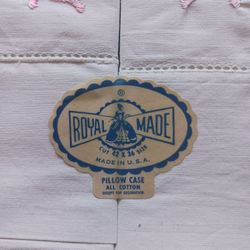 Vintage Pink/White Embroidered Pink /White Pillow Case By Royal Made Creation
All Cotton 
Cut 42X36
Made In U.S.A 
