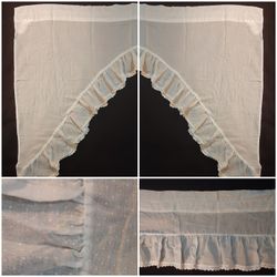 4-piece white Curtain set (2 valances, left and right swag), dotted swiss, excellent cond.