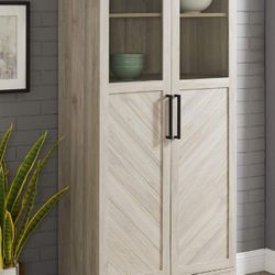 Cabinet/ Hutch/ Pantry,  birch wood chevron design, 2 glass doors