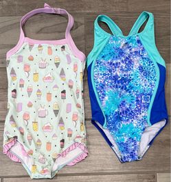 Girls’ Swimsuit Lot – Size 8 (Ruffle Butts + Speedo)