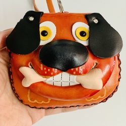 New Handmade Orange Leather Puppy Coin Wallet