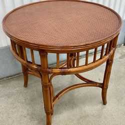 Vintage 1990’s Ethan Allen bamboo/ rattan round end table