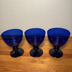 Vintage Cobalt Blue Glass Dessert Cups Pedestal Sherbet Goblets Set of 3 Cute!!!