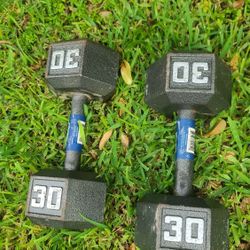 2 X 30 L.b  Of Dumbbells,  Iron Dumbbells Pair Of 30lb. 