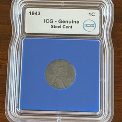 1943 Lincoln steel cent, certified as genuine by ICG