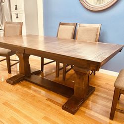 Solid Wood Dining Table with 6 Chairs & Leaf