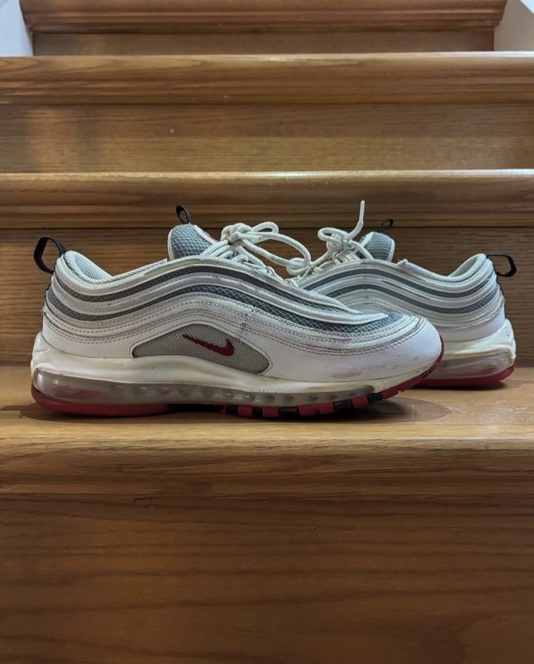 Nike Air Max 97 White Bullet Sneakers White And Red Fashion Athletic Shoes