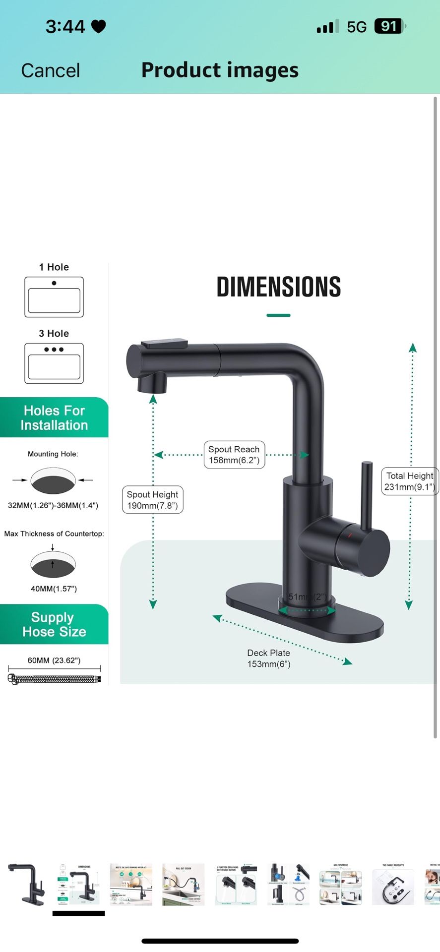CREA Black Kitchen Faucet with Pull Down Sprayer 
