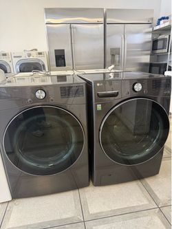LG ThinQ front load washer and gas dryer set