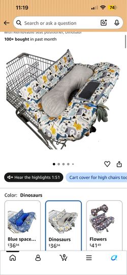 Dinosaur shopping cart cover with cushion