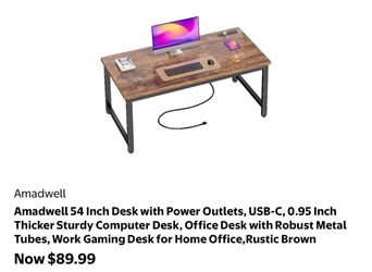 Amadwell 54-Inch Computer Desk with Power Outlets