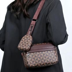 New! Brown Patterned Crossbody Bag with Pouch