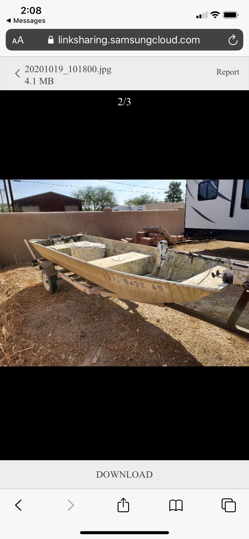 14 foot aluminum boat with a trailer and electric engine