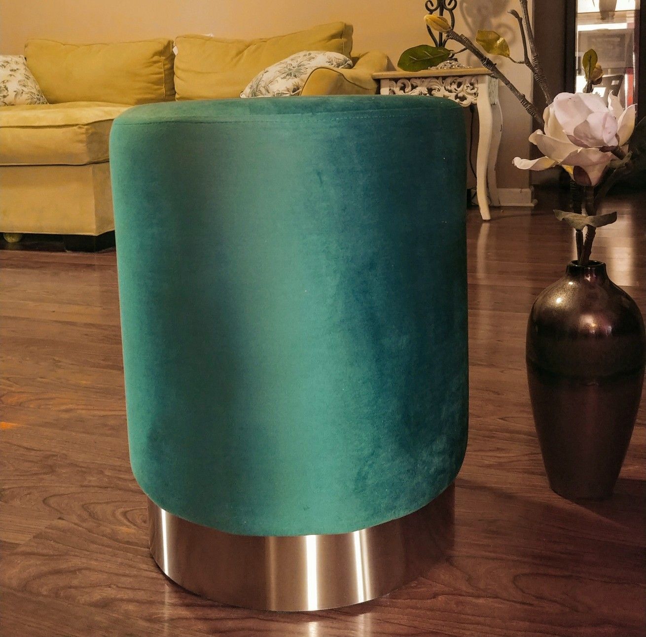 New vintage style ottoman green teal velvet mod-century modern