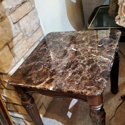 Faux Marble Top End Table Cherry Legs