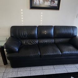 2 Black  Real Leather Sofas In Great Shape