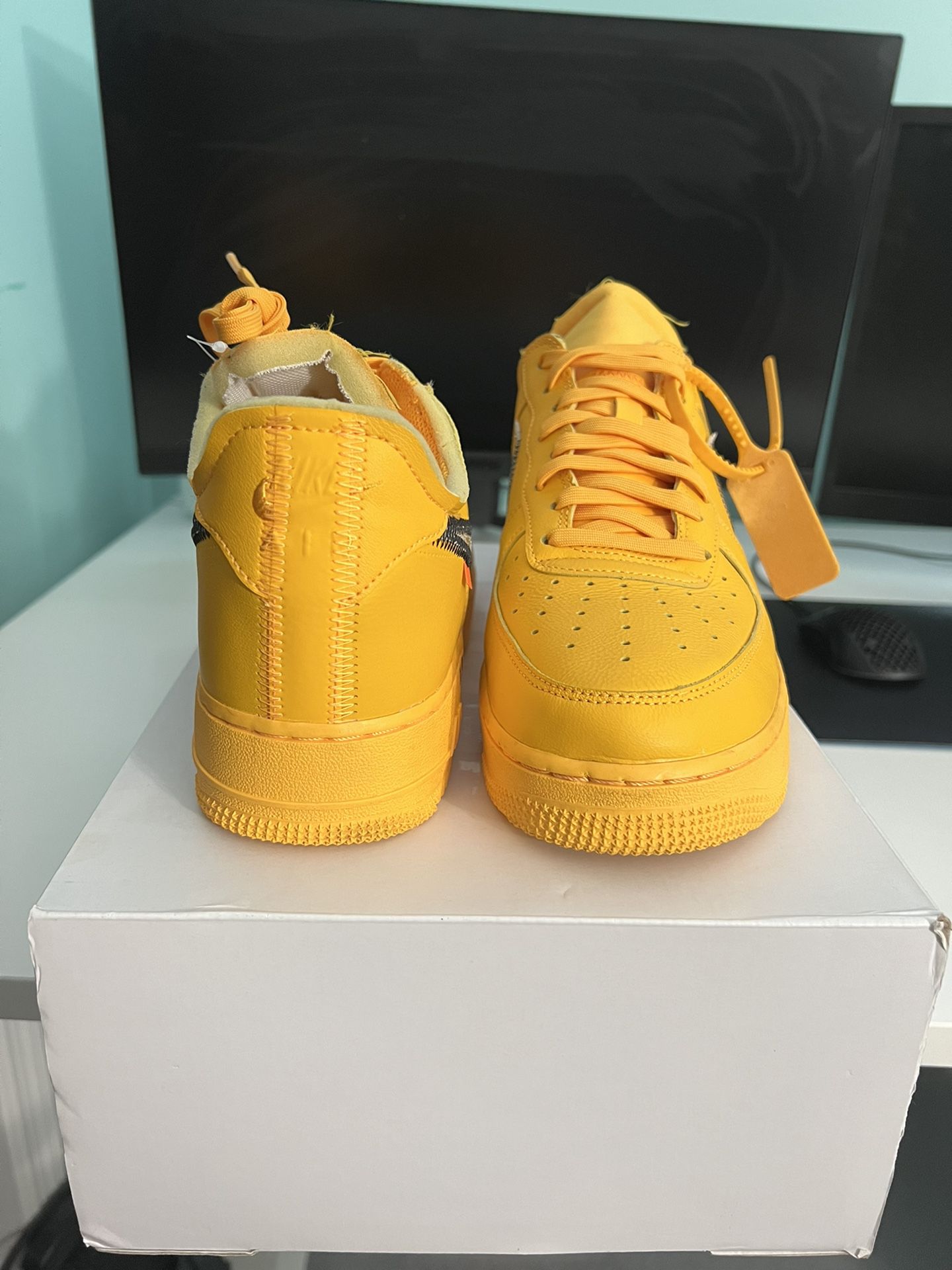 Nike Air Force 1 Low Off White University Gold Available in store now! Size  10.5 Worn 1x - $1700
