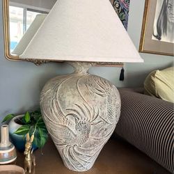 Beautiful large pottery lamp with parrots