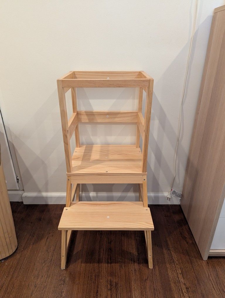 NEW 3 Adjustable Heights Kids Kitchen Step Stool with CPC Certification (Natural-1)