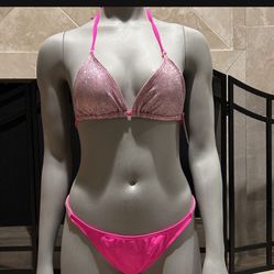Rose Glitter Halter Neck Bikini- New 