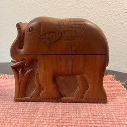 Vintage Hand Carved Wooden Elephant 