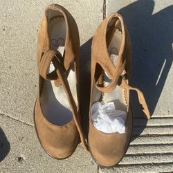 Jessica Simpson Camel Brown Wedge Mary Jane Shoes