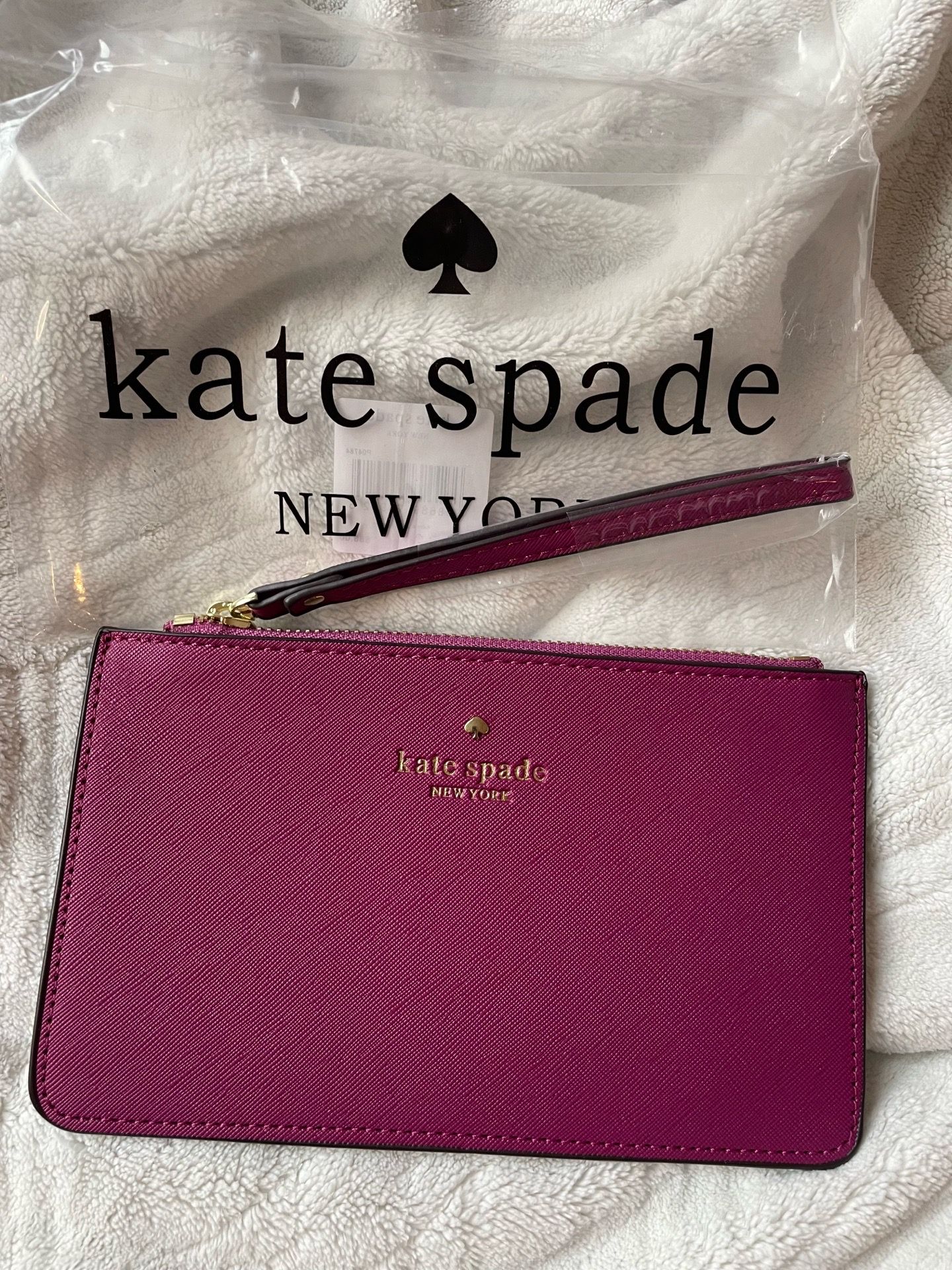 Kate Spade New York Pink Solid Zip Wristlet Wallet Logo Wrist Strap Card Slots