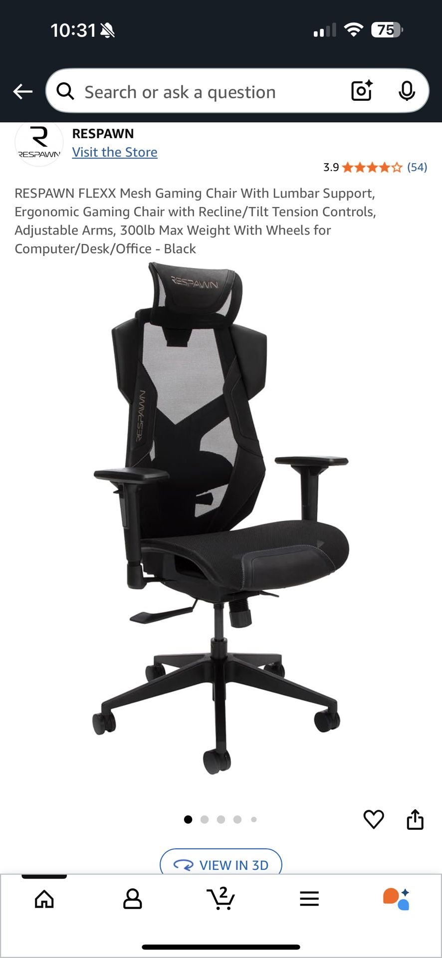 Brand New Respawn Flexx All Mesh Tall Back Reclining Gaming Chair w/Adjustable Armrests & Lumbar