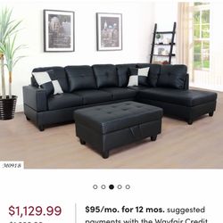 Black Faux Leather Sectional 