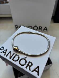 Pandora Snake Chain Bracelet With Heart Sz 7.9