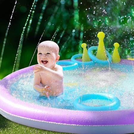 Splash Pad ,68 Inch Sprinkler Splash Pad Toys for Dogs and Kids, Inflatable Kids Sprinkler Play Mat with Funny Ring Toss Game, Summer Outdoor Water To